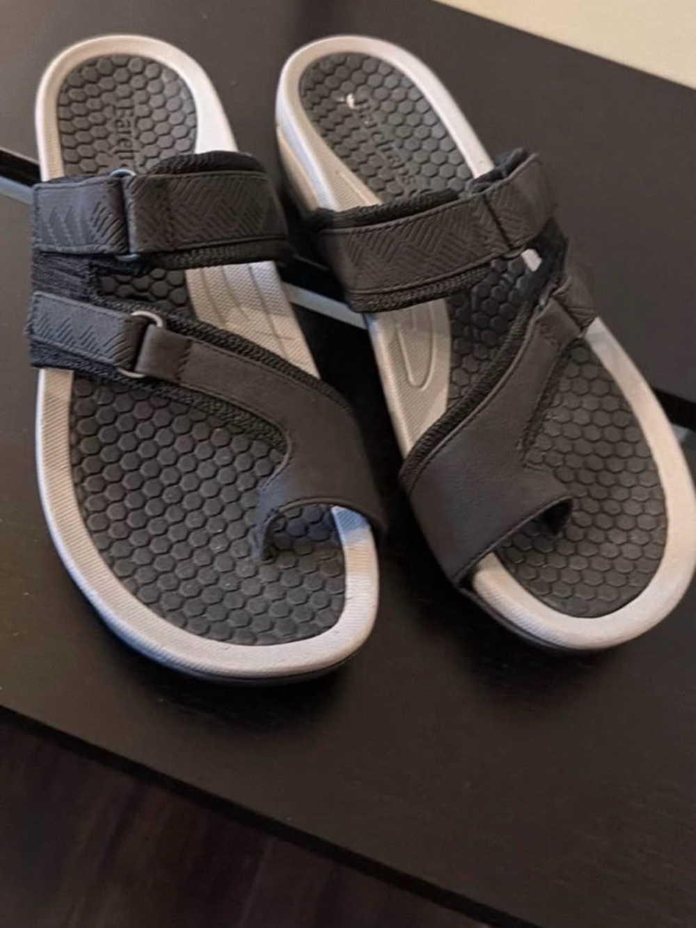 BareTraps Women’s Black and Gray Adjustable Slide Sandals